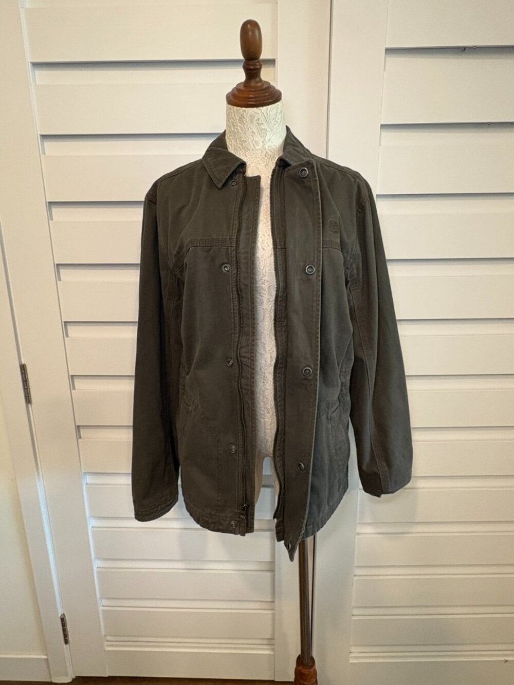 Timberland Olive Cotton Utility Field Fall Jacket Drawstring Waist Size S - Picture 6 of 16